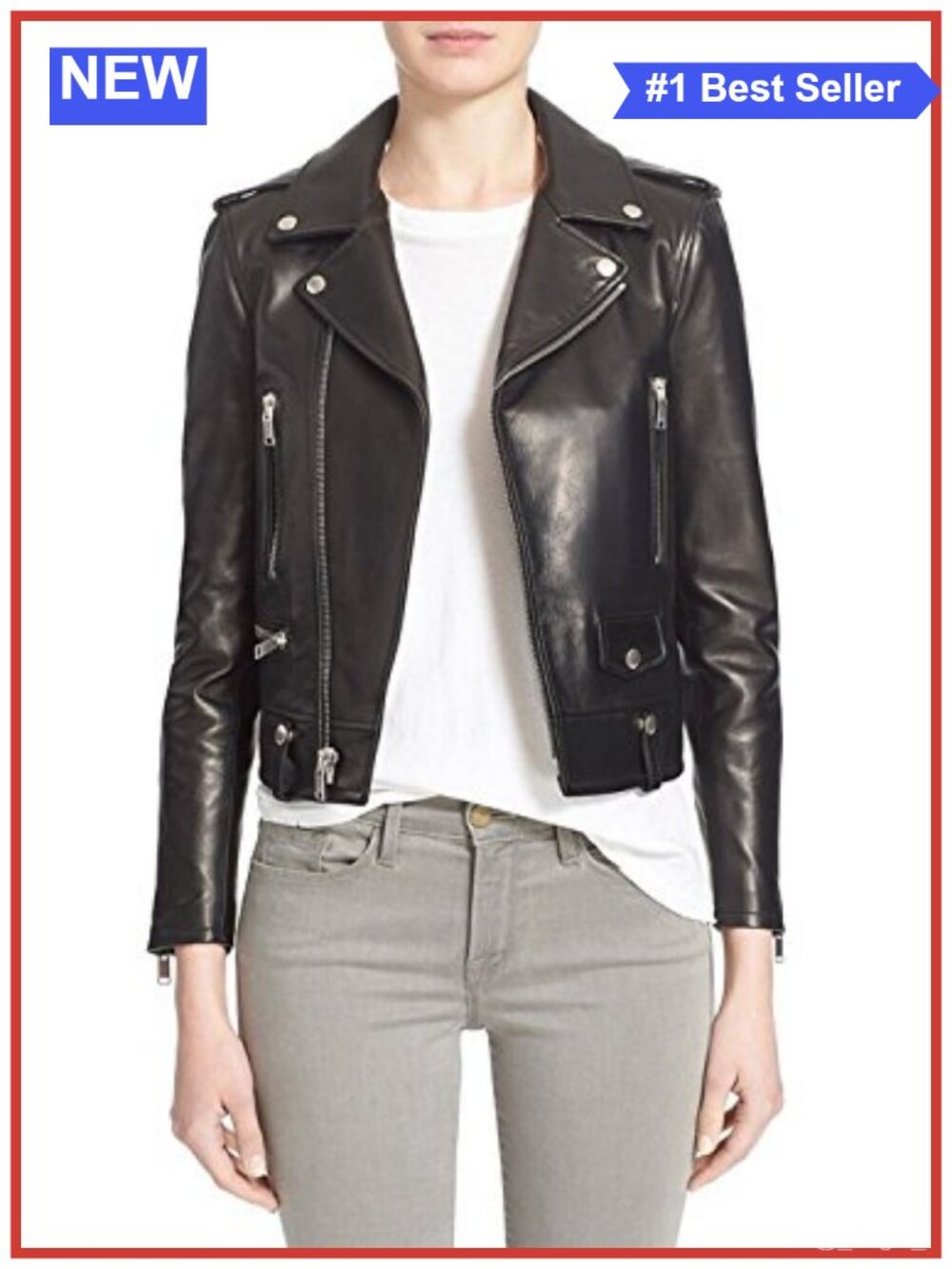 Lambskin Leather Bomber Biker Jacket Zip Sleeve Fitted